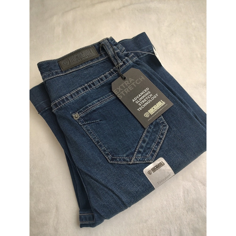 Rock & Roll Denim Women High Rise Trouser Jeans Button Fly Dark Wash Size 24x32‎